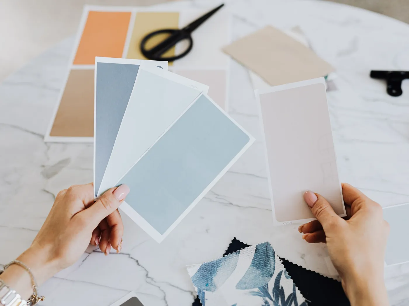 Color swatches and material samples for an exterior design consultation